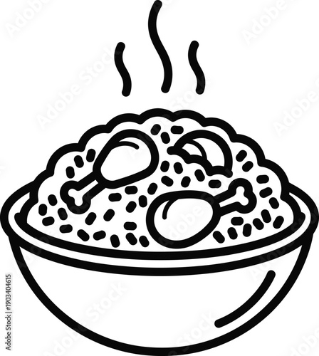 Steaming bowl of oatmeal with egg and meat