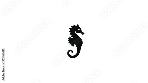 A minimalist black seahorse silhouette centered on a white background, isolated