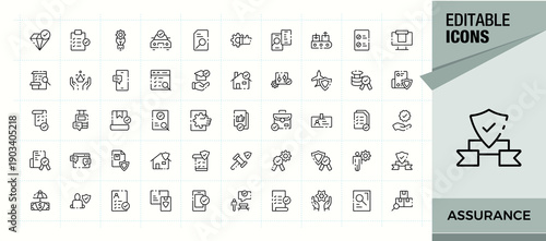 Assurance simple icon set. Contains such icons as insured, life insurance, insurance, safe and more. Assurance line icon set. Thin web icons. Art and illustration.