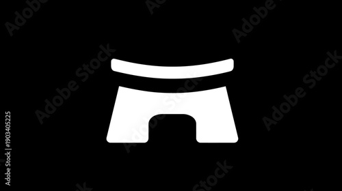 A simple white minimalist stool icon, on a black backdrop. The stool has rounded edges