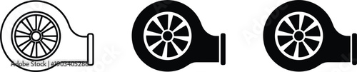 Turbocharger turbine vector icons set with outline and solid styles automotive engine performance technology illustration design