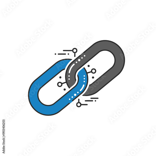 Digital Connection Chain Links Icon in Blue and Grey — Minimal Flat Vector