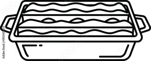 Simple line drawing of a rectangular baking dish with handles