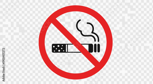 A clear and universally recognized no smoking symbol, featuring a lit cigarette crossed out by a red circle with a diagonal line.