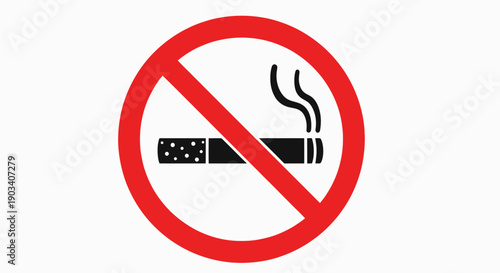 A red circle with a diagonal line through a black cigarette with smoke, indicating no smoking.