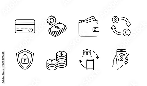 Modern Currency and Money Line Icon Pack Vector for UI Design
