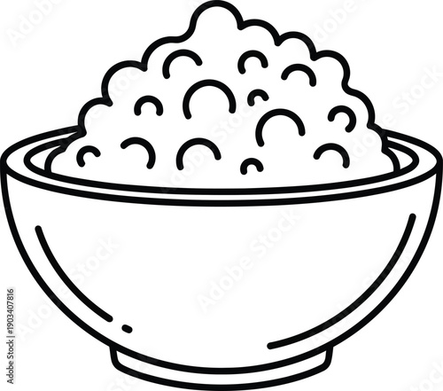 A bowl of cereal or oatmeal with a simple line drawing style