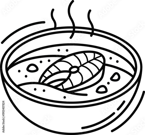 Steaming bowl of soup with a large piece of meat