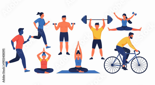 Diverse people engaged in various fitness activities and sports.