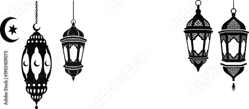 Elegant lanterns and crescent moon decoration