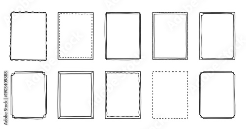 hand-drawn doodle frames in a clean line style, featuring decorative rectangular borders perfect for planners, notes, posters, digital journaling, and creative layout designs.