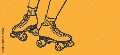 Hand drawn retro roller skate doodle in a vintage sketch style for 70s and 80s nostalgia concepts