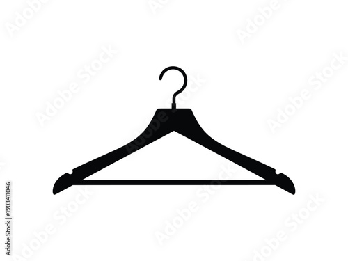Simple black silhouette of a wooden clothes hanger isolated on a white background