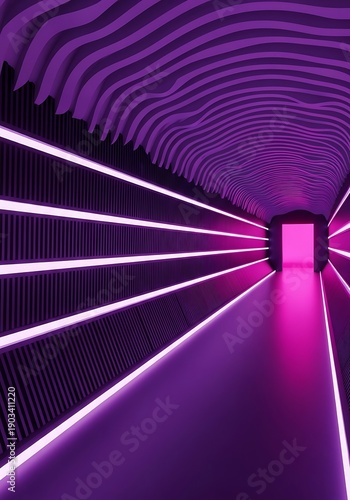 Vivid purple illuminated tunnel, creative architectural design element