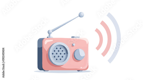 Minimalist Portable Radio Illustration with Signal Waves for Audio and Communication Concept