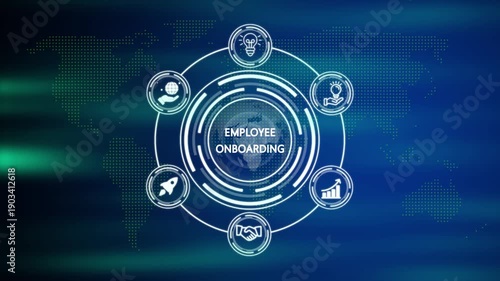 employee onboarding concept with a blue futuristic background. Business, Technology, Internet and network concept. investment financial growth concept. Internet and network concept.