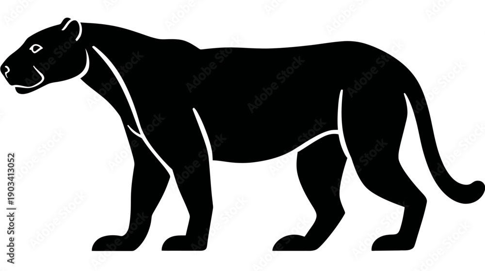 Fototapeta premium A black silhouette of a large feline, depicted in profile, walking to the left