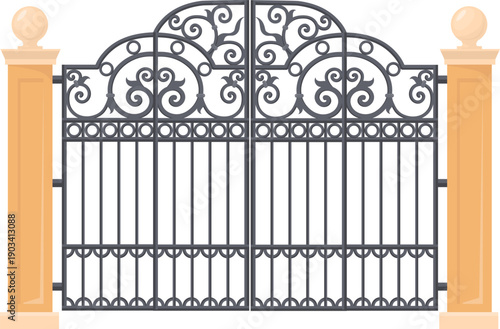 Victorian metal gate. Decorative lattice ornament forgery