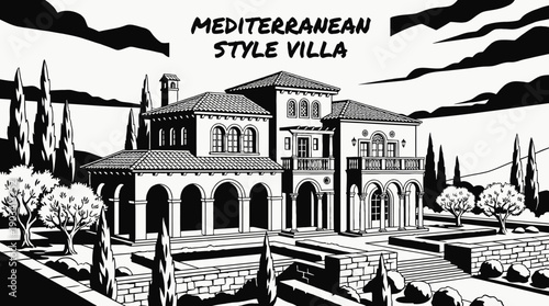 mediterranean style villa architecture building showcasing classic luxury residential property real estate design with elegant exterior construction in coastal urban landscape for housing investment 
