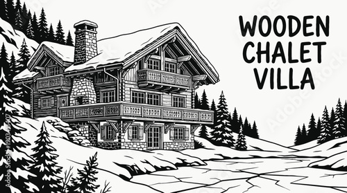 mountain wooden chalet villa architecture building featuring luxury residential property real estate design and durable exterior construction in rural alpine landscape ideal for housing investment