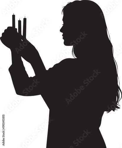 Woman lighting Shabbat candles illustration vector silhouette for religious observance