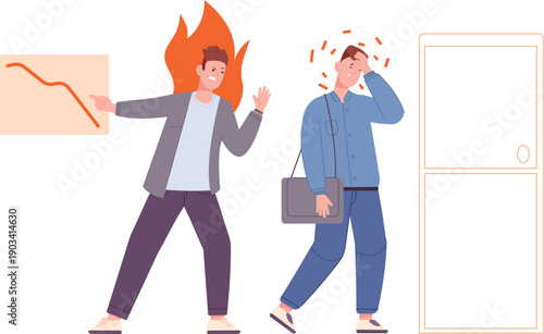 Angry manager shout on employee for negative business statistics