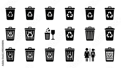 Recycling bins and trash cans.