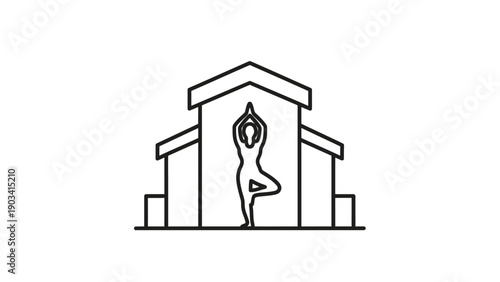 Woman in yoga tree pose standing.