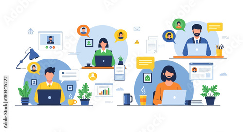 Modern Business and Corporate Workflow Flat Vector Illustration Set