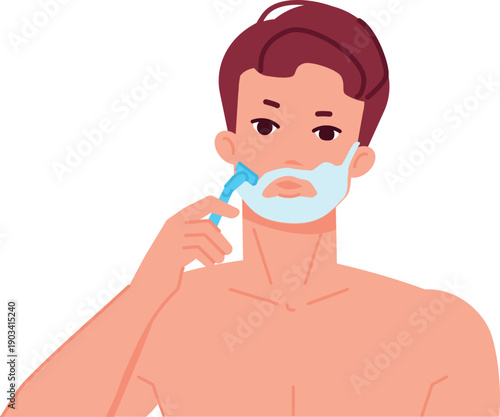 Young man shaving face. Morning routine icon