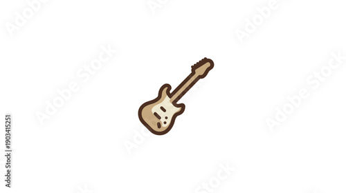 An illustration featuring a beige electric guitar with brown outlines set against a stark white backdrop