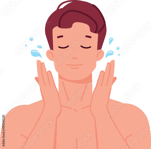 Guy washing face. Cleaning routine color icon