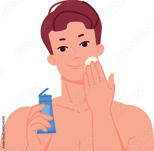 Face moisturizing concept. Man clean face with gel