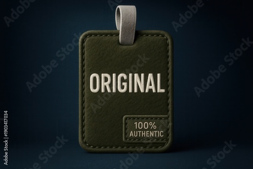 Tag featuring the word ORIGINAL and 100% AUTHENTIC offer, textured style, premium retail authenticity promo.