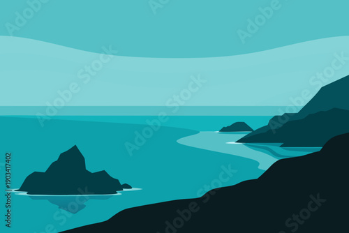 Noronha Shoreline Minimal Vector Seascape