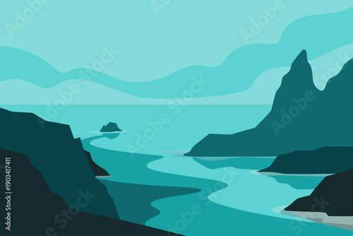 Noronha Shoreline Minimal Vector Seascape
