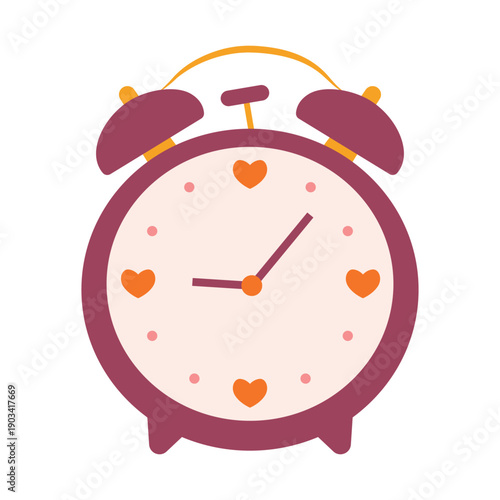 Vintage Alarm Clock Vector with Heart Details. The clock features two bells and a traditional clock face, adding a charming touch to any design project.