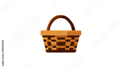 A digitally-rendered depiction of a wicker basket with a rounded handle, isolated on white