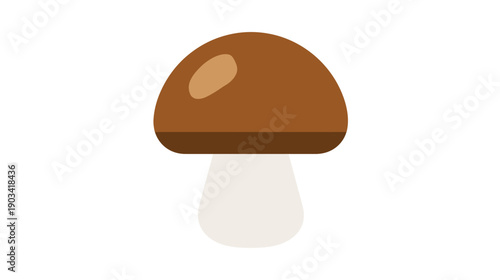 A simple illustration of a mushroom, featuring a brown cap and a white stem, isolated on a white backdrop