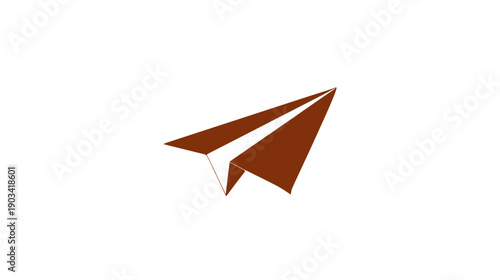 A simplified illustration of a paper airplane, rendered in a brown hue against a white background