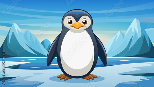 Very beautiful penguin standing upright against a clean natural background, expressing charm, balance, and simplicity within a cold and pristine environment.