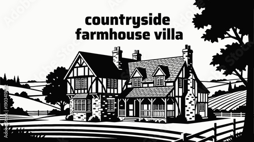 traditional countryside farmhouse villa architecture building presenting classic residential property real estate design with authentic exterior construction in rural agricultural landscape