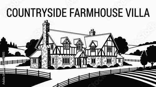 traditional countryside farmhouse villa architecture building presenting classic residential property real estate design with authentic exterior construction in rural agricultural landscape