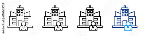 Corporate Building Icon Different Style Outline Collection Set.