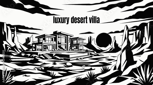 luxury desert villa architecture building with modern residential property real estate design and climate adaptive exterior construction in arid rural landscape for premium housing investment travel