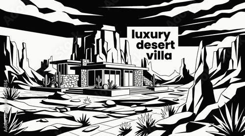 luxury desert villa architecture building with modern residential property real estate design and climate adaptive exterior construction in arid rural landscape for premium housing investment travel