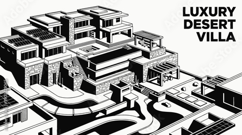 luxury desert villa architecture building with modern residential property real estate design and climate adaptive exterior construction in arid rural landscape for premium housing investment travel