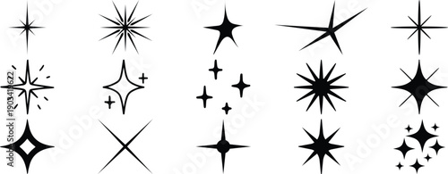 Abstract Sparkle Star Shapes Collection – Minimal Twinkle Burst Icons and Decorative Shining Graphic Elements Set