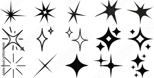 Abstract Sparkle Star Shapes Collection – Minimal Twinkle Burst Icons and Decorative Shining Graphic Elements Set