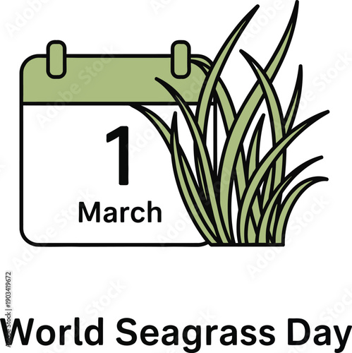 World Seagrass Day awareness poster with underwater ocean meadow illustration. Conservation of marine ecosystem and sea plants for environmental protection, vector background.